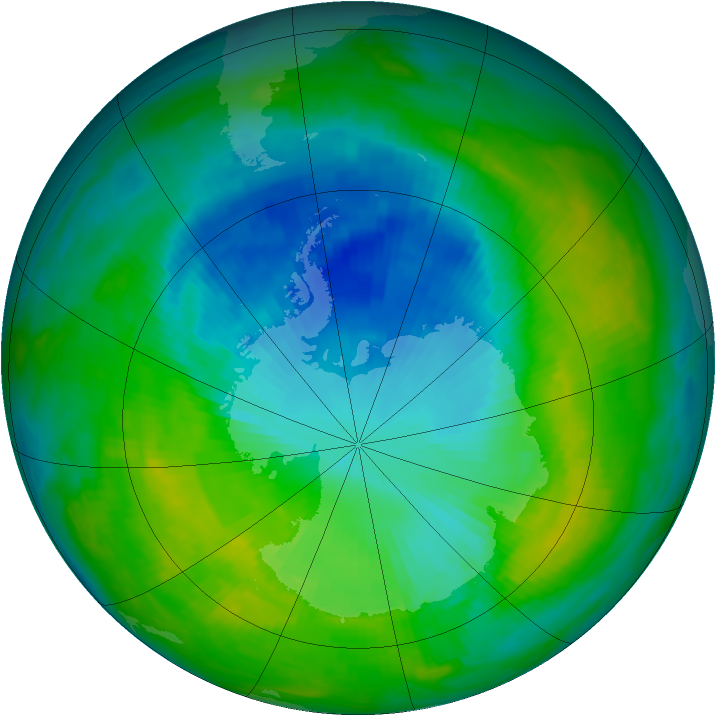 Antarctic ozone map for 05 December 1987